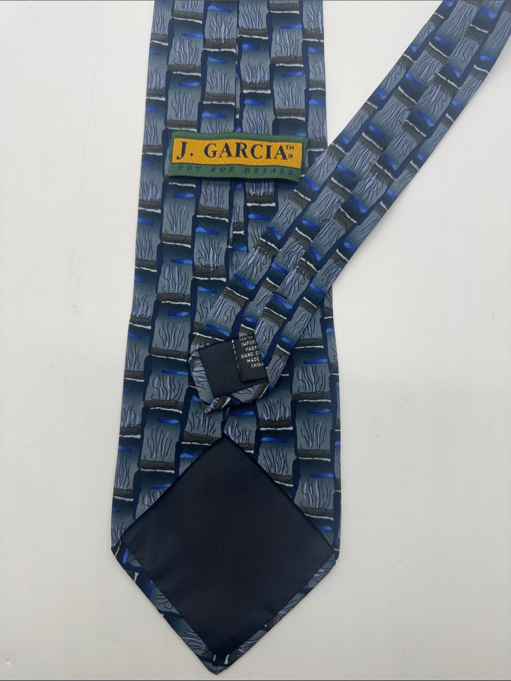 J. Garcia Navy and Blue Geometric Silk Tie #0084